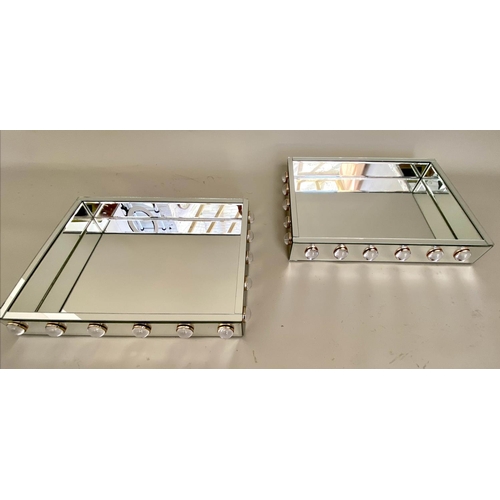 244 - DRINKING TRAYS, a pair, 53cm x 43cm x 7cm, mirrored finish, lozenge detail. (2)