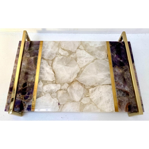 260 - DRINKS TRAY, quartz with gilt metal detail, 40cm x 27cm x 8cm.