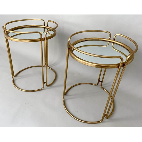 261 - SIDE TABLES, a pair, 63cm x 48cm, 1970's Italian style gilt metal, mirrored top. (2)