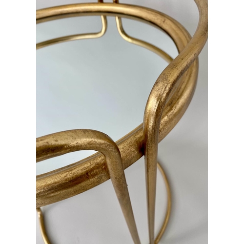 261 - SIDE TABLES, a pair, 63cm x 48cm, 1970's Italian style gilt metal, mirrored top. (2)