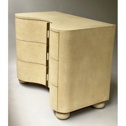 28 - JULIAN CHICHESTER CHEST, faux shagreen serpentine fronted, three drawer, 108cm x 46cm x 95cm.