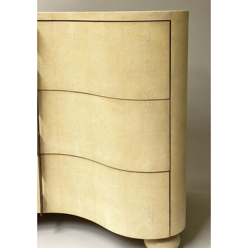 28 - JULIAN CHICHESTER CHEST, faux shagreen serpentine fronted, three drawer, 108cm x 46cm x 95cm.