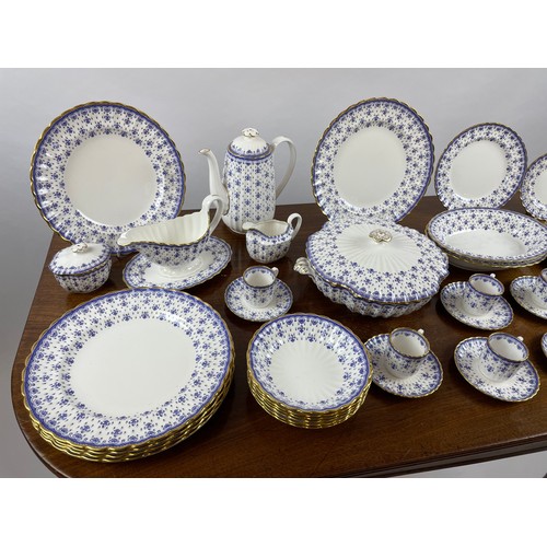 370 - SPODE PART DINNER SERVICE, Fleur de Lys blue pattern, with scalloped edge and gilt rim, includes six... 