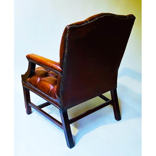 421 - ARMCHAIRS, a pair, George III design, mahogany in buttoned hand dyed leather, 73cm W. (2)