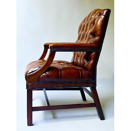 421 - ARMCHAIRS, a pair, George III design, mahogany in buttoned hand dyed leather, 73cm W. (2)