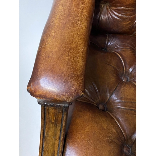 421 - ARMCHAIRS, a pair, George III design, mahogany in buttoned hand dyed leather, 73cm W. (2)