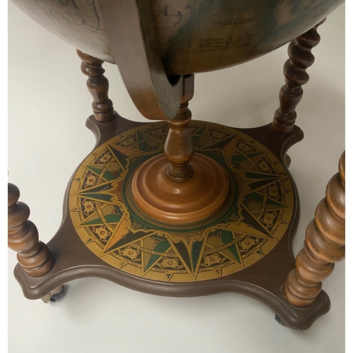 425 - GLOBE COCKTAIL CABINET, in the form of an antique terrestrial globe on stand, with rising lid, 100cm... 