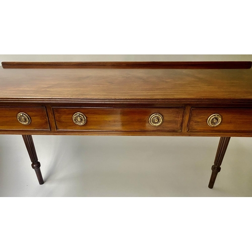 426 - WRITING TABLE, George III design, mahogany, with three frieze drawers and paterae inlay, 122cm x 49c... 