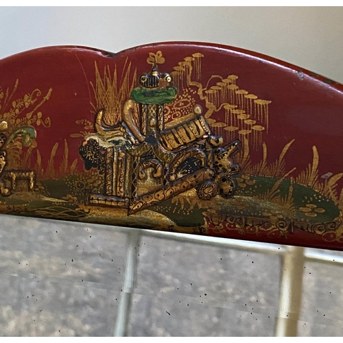 427 - DRESSING MIRROR, early 20th century, scarlet lacquered and Chinoiserie decorated, 150cm H x 46cm.