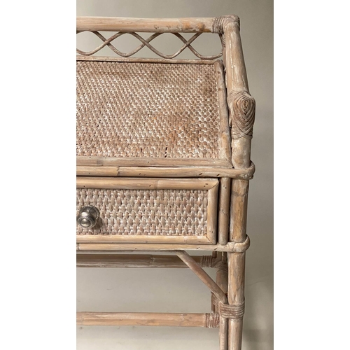 434 - BAMBOO SIDE TABLE, 86cm H x 92cm W x 47cm D, bamboo, rattan and cane bound with wicker panels and tw... 