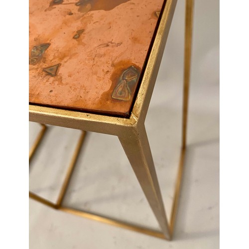 232 - SIDE TABLES, a pair, 63cm x 38cm x 33cm, gilt metal, coppered tops. (2)