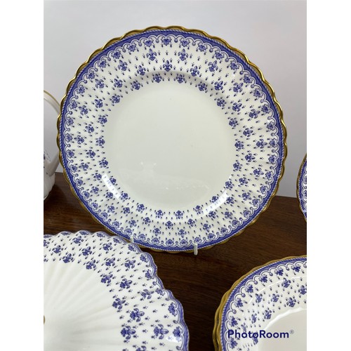 370 - SPODE PART DINNER SERVICE, Fleur de Lys blue pattern, with scalloped edge and gilt rim, includes six... 