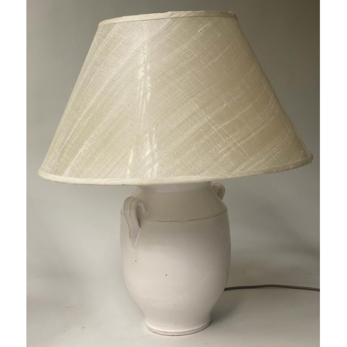 440 - TABLE LAMPS, a pair, Provencal ceramic wine jar form with parchment spun silk shades, 61cm H. (2)