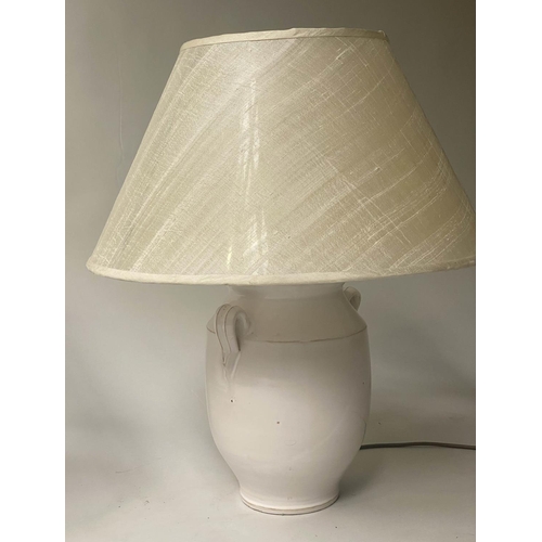 440 - TABLE LAMPS, a pair, Provencal ceramic wine jar form with parchment spun silk shades, 61cm H. (2)