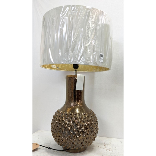 177 - COACH HOUSE TABLE LAMPS, a pair, 79cm H silver glazed ceramic, with shades. (2)