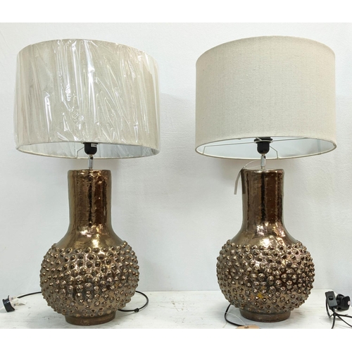 178 - COACH HOUSE TABLE LAMPS, a pair, 79cm H, silver glazed ceramic, with shades. (2)