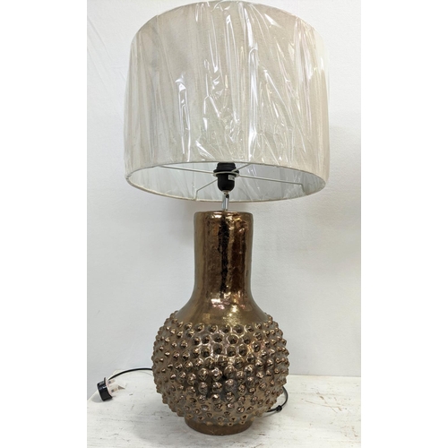 178 - COACH HOUSE TABLE LAMPS, a pair, 79cm H, silver glazed ceramic, with shades. (2)