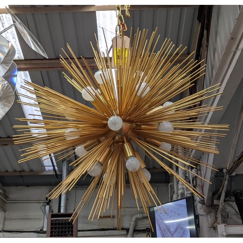 181 - SPUTNIK STYLE CEILING PENDANT LAMP, gilt metal, 75cm diam.