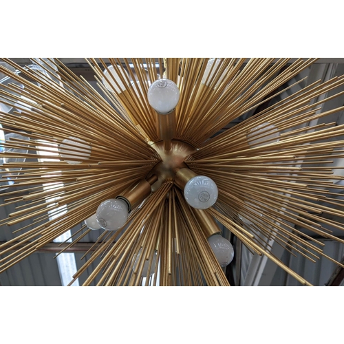 181 - SPUTNIK STYLE CEILING PENDANT LAMP, gilt metal, 75cm diam.