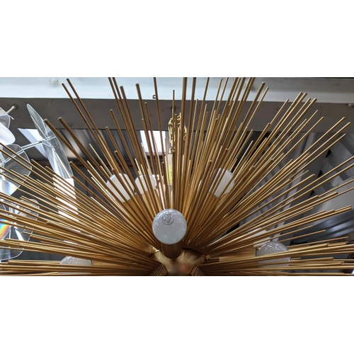 181 - SPUTNIK STYLE CEILING PENDANT LAMP, gilt metal, 75cm diam.