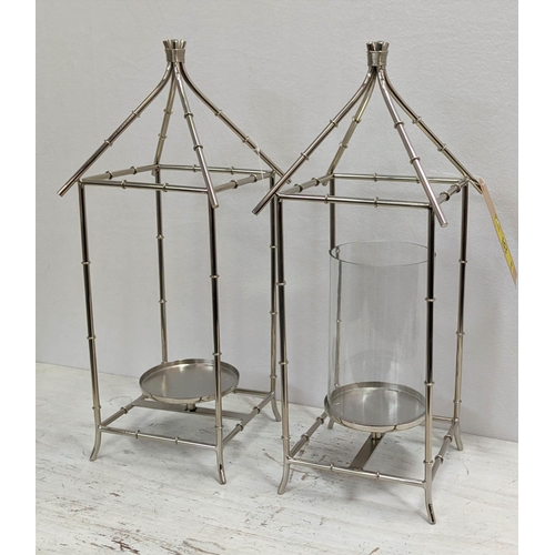 195 - FAUX BAMBOO LANTERNS, a pair, one glass insert lacking, 53cm H x 21cm diam. (2)