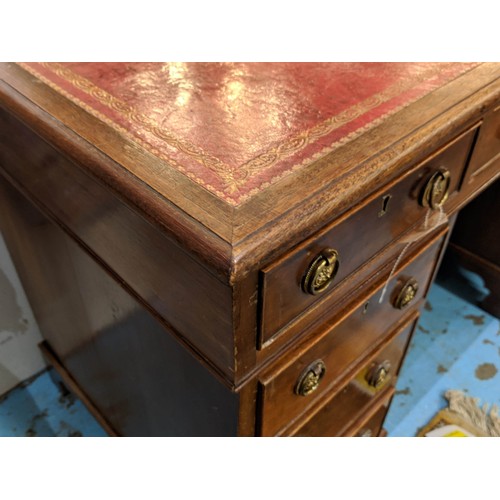 443 - PEDESTAL DESK, 122cm x 58cm x 78cm H, early 20th century mahogany, the inlaid tooled red leather top... 