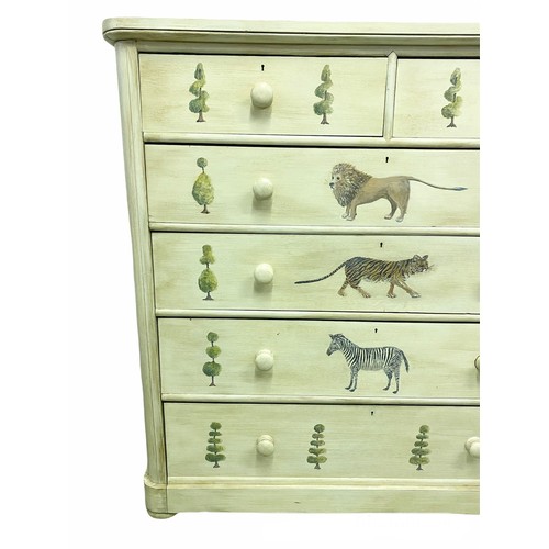 544 - VICTORIAN PAINTED CHEST, decorated with topiary and exotic animals, two short over four long drawers... 