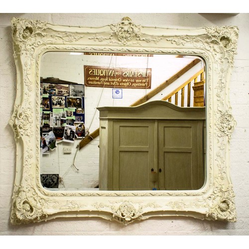 562 - WALL MIRROR, 161cm W x 135cm T, Victorian style, white, bevelled plate