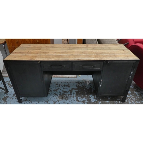 201 - INDUSTRIAL STYLE DESK, 60cm D x 80cm H x 170cm W, metal with wooden top.