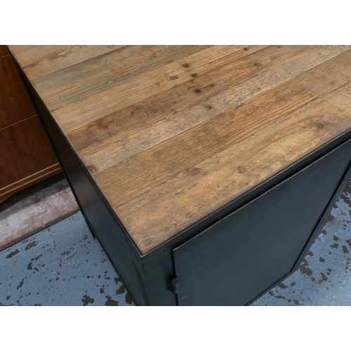 201 - INDUSTRIAL STYLE DESK, 60cm D x 80cm H x 170cm W, metal with wooden top.