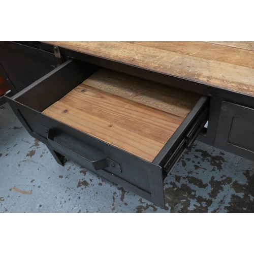 201 - INDUSTRIAL STYLE DESK, 60cm D x 80cm H x 170cm W, metal with wooden top.