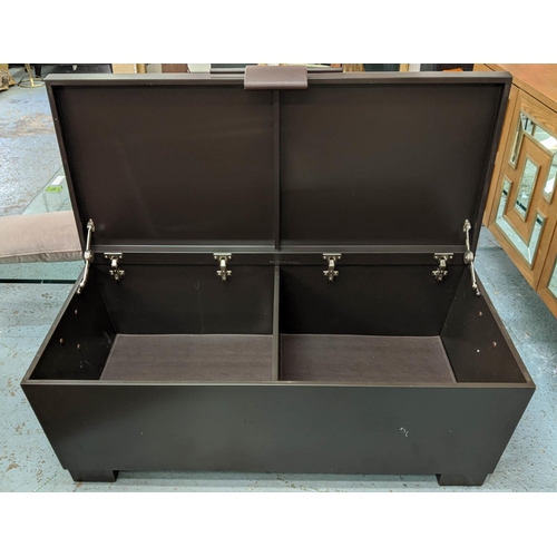 202 - TRUNK, 130cm x 64cm x 35cm, contemporary with leathered detail.