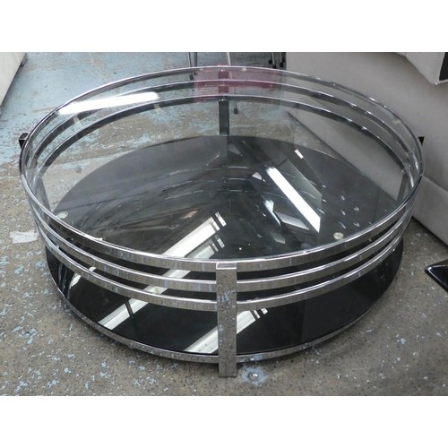 197 - LOW TABLE, 110cm diam. x 33cm, Bauhaus style, polished metal and glass.