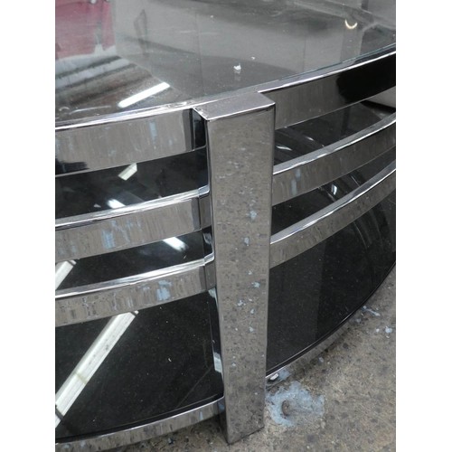 197 - LOW TABLE, 110cm diam. x 33cm, Bauhaus style, polished metal and glass.