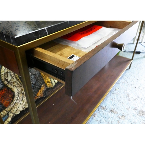 193 - CONSOLE TABLE, 137cm x 35.5cm x 77cm, Contemporary design, with marble top.