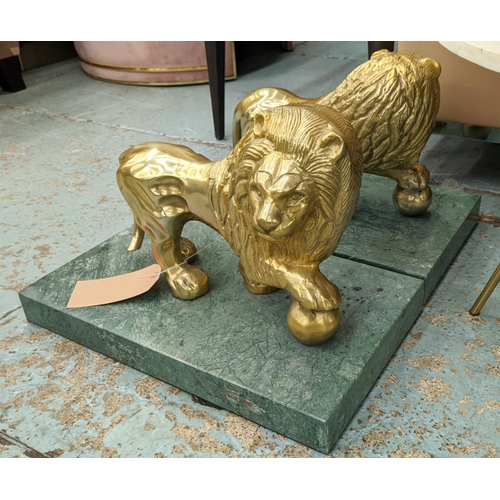 195 - CONTEMPORARY SCHOOL SCULPTURAL LIONS, a pair, 30cm x 51cm x 35cm (2)