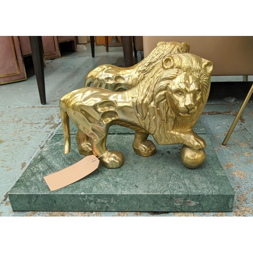 195 - CONTEMPORARY SCHOOL SCULPTURAL LIONS, a pair, 30cm x 51cm x 35cm (2)