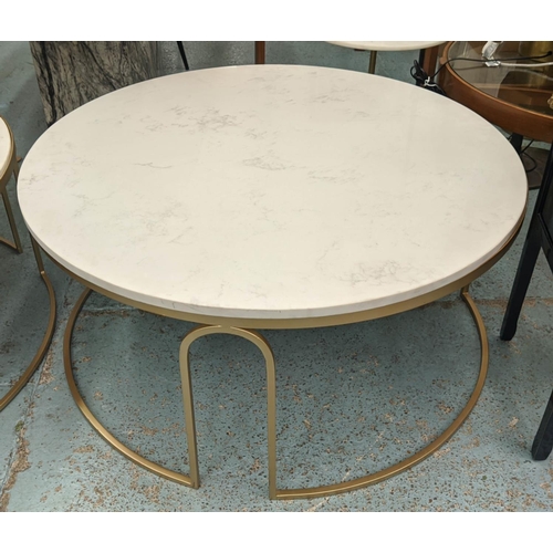 289 - LOW TABLE, 102cm x 48cm, 1960s French style gilt metal, marble top.