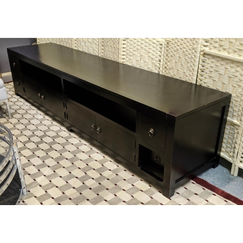 294 - MEDIA CONSOLE, 219.5cm x 495cm x 50.5cm ebonised finish