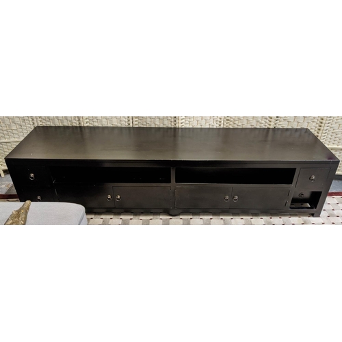 294 - MEDIA CONSOLE, 219.5cm x 495cm x 50.5cm ebonised finish