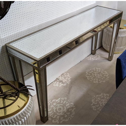 296 - CONSOLE TABLE, 154cm x 110cm x 78cm, antiqued mirrored design.