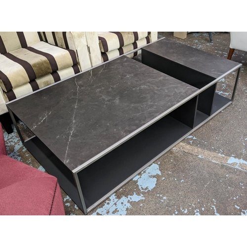 196 - LOW TABLE, 150cm x 80cm x 36cm, Contemporary design, assimilated marble top.