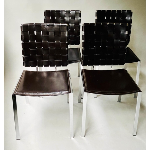 100 - DINING CHAIRS, a set of four, contemporary leather and chrome by Coach House, 88cm H. (4)