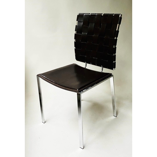 100 - DINING CHAIRS, a set of four, contemporary leather and chrome by Coach House, 88cm H. (4)