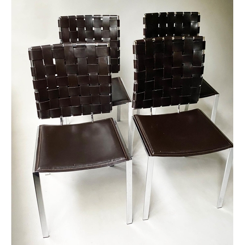 100 - DINING CHAIRS, a set of four, contemporary leather and chrome by Coach House, 88cm H. (4)