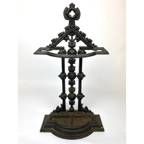 425 - STICK STAND, Victorian gothic revival cast iron, 67cm H.