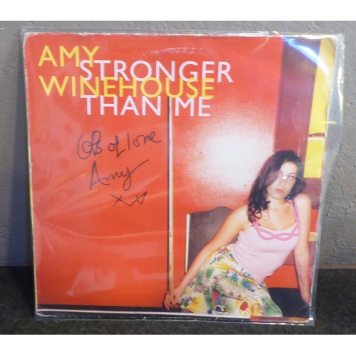 68 - AMY WINEHOUSE, signed 'Stronger than me' record, autographed and dedicated 