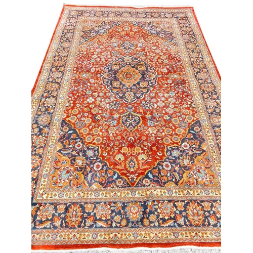 335 - FINE SILK TEHRAN DESIGN CARPET, 240cm x 155cm.