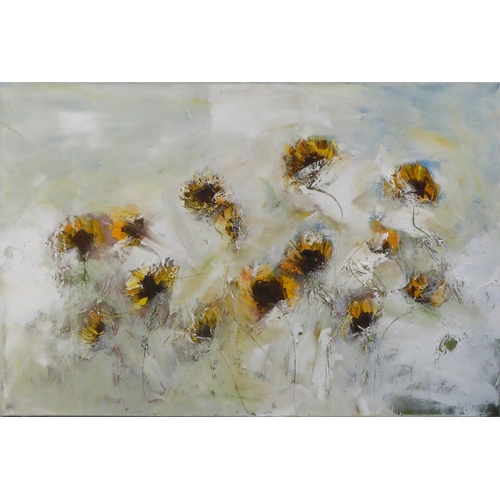 107 - NIGEL KINGSTON 'Sunflowers', oil on canvas, signed, 76cm x 121cm