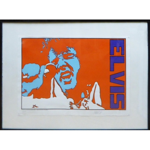 113 - PETER MASH 'Elvis', 1990, lithograph in colours, signed in pencil, numbered 63/2000, 50cm x 75cm, fr... 